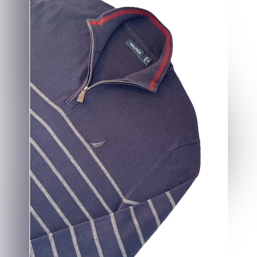 Nautica Men's XL Quarter Zip Sweater Navy Long Sleeves Mock Neck Pull Over Top - Picture 3 of 8